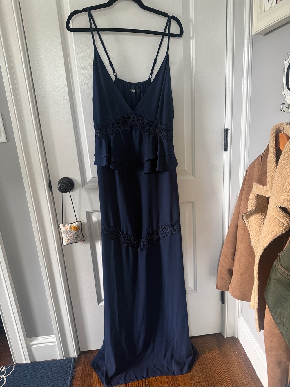 Boohoo Navy Sleeveless Maxi Dress with Crochet Waist